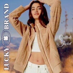 LUCKY BRAND Quilted Zip Front Stand Collar SOFT Cotton Tan Jacket-LG NWT